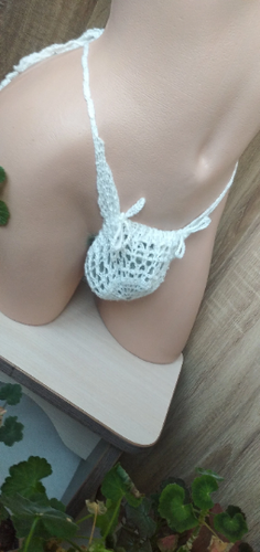 Swimwear string for men. Men strings white. Size M. Made by handmade. - 第 3/20 張圖片