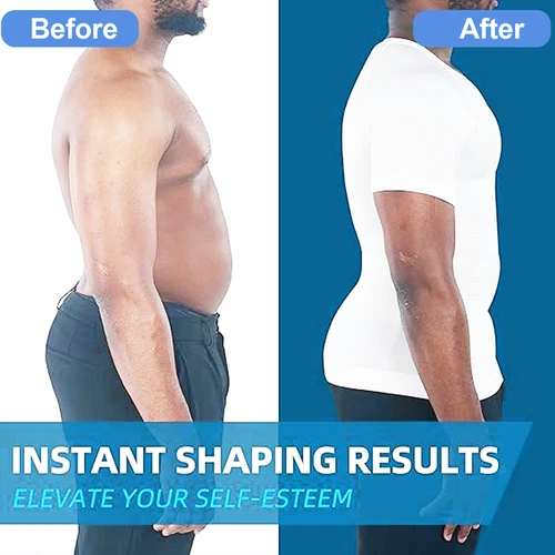 Camiseta de compresión para hombre adelgazante modeladora de cuerpo cuello en V ginecomastia abdomen - Imagen 9 de 49