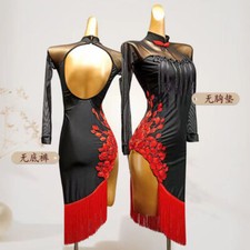 Latin Floral Ballroom Performance Dance Dress Tassels Rhythm Rumba Tango Salsa