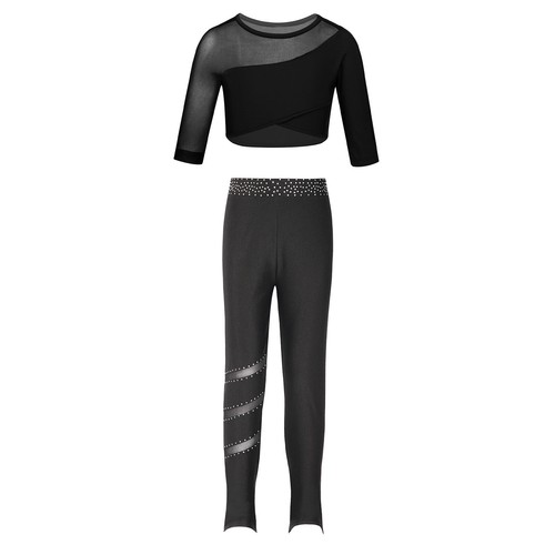 Girls Sets Pants Tracksuit Gymnastics Outfit Soft Leggings Breathable Crop Top - Picture 15 of 20