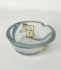 Vintage Transylvania Ashtray Dish Frosted Glass Hand Painted Bohemian Signed