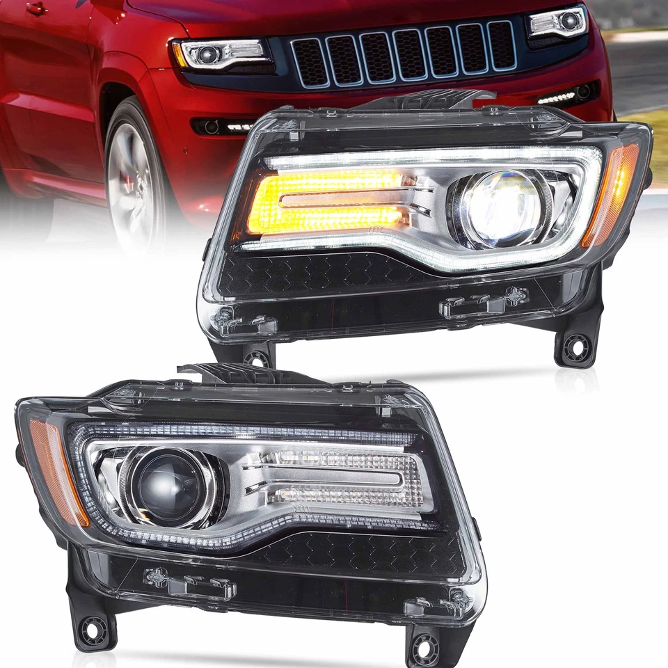 VLAND FrontScheinwerfer Paar Chrom LED Fit 2011 2012 2013 Jeep Grand Cherokee - Bild 2 von 4