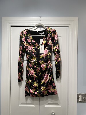 revolve black floral dress Women Flora Mini Long Sleeves By Satiny 3541 BS high slit 10.5 Square Neck Prom Dresses US Size:XXL - US 12
