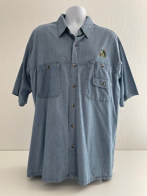 VTG RedHead Mens Size 2XL Blue Short Sleeve Button Down Shirt Embroidered Fish
