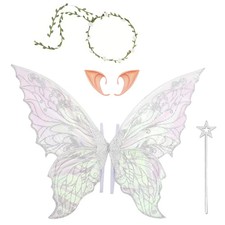 Fairy Wings Costume Set: Floral Garland, Hair Tinsel, Wand  Elf Ears
