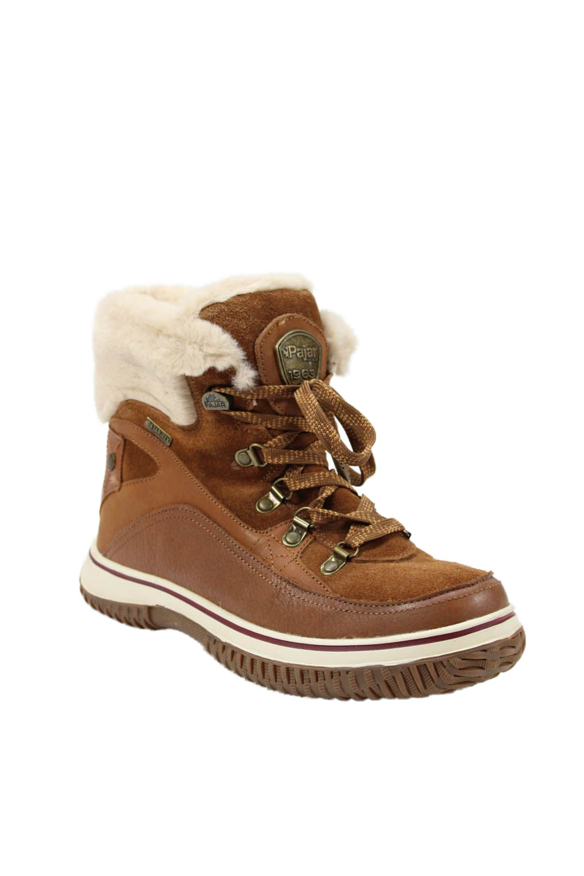 Pajar Canada Womens Suede Faux Fur Trim Lace Up Ankle Boots Brown Size 9Free Shipping in US $100+ Orders | $6.95 Orders Below