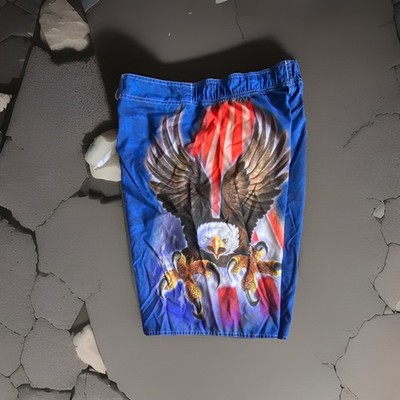 The Mountain Men's Board Shorts Eagle Flag Blue Red White Drawstring  M Swim 