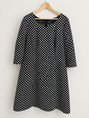 TAIFUN Damen Kleid schwarz weiß Punkte A-Linie 3/4 Arm ca. 42/44