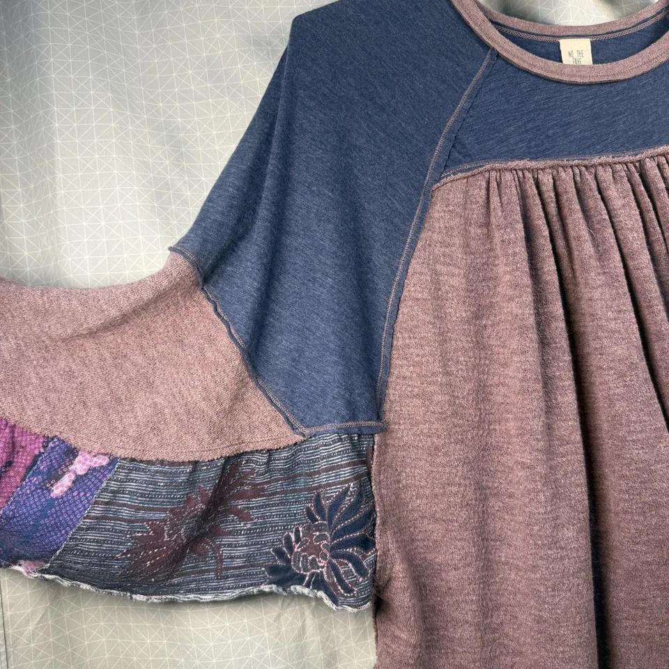 WE THE FREE BOHO TOP SZ M DOLMAN PATCHWORK SLEEVES FREE PEOPLE Purple - Image 4 of 4