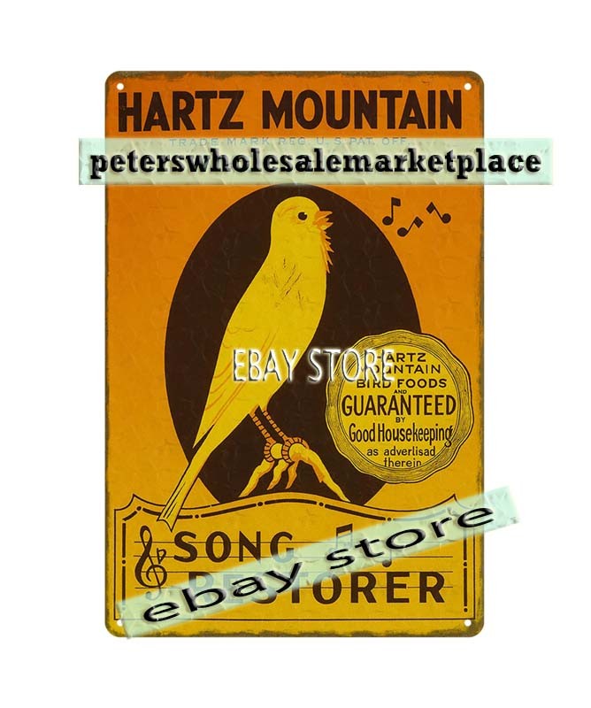 1940s Hartz Mountain Song Restorer canary Bird Seed tin sign