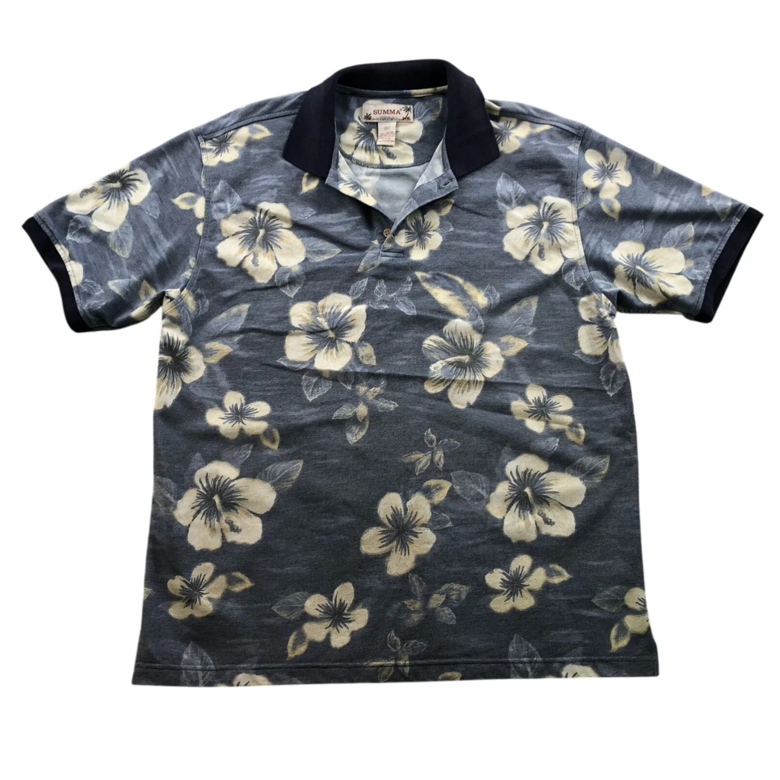 Summa Mens Polo Shirt Size XL Floral Hawaiian Short Sleeve Casual Boho Travel