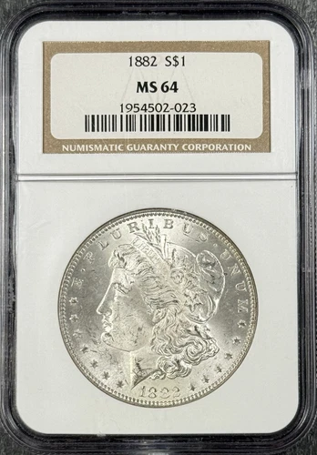 1882 $1 Morgan Silver Dollar NGC MS64 Reverse Toned PQ+ Coin