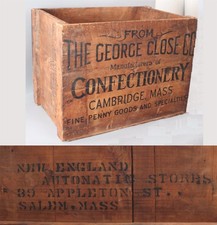 Antique GEORGE CLOSE Penny Candy Store Confectionery Advertising Wood Crate Sign