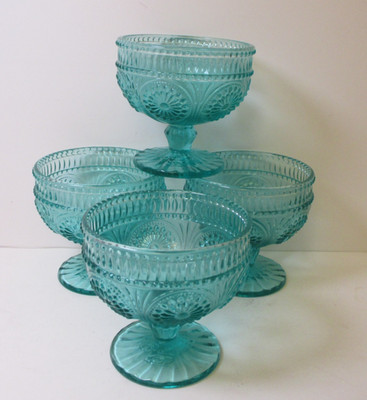 Set Of 4 Pioneer Woman ADELINE Turquoise Teal Footed Sundae Cup