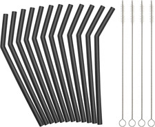 Reusable Black Silicone Straws for Toddlers  Kids - 12 Pcs Flexible Short Drink