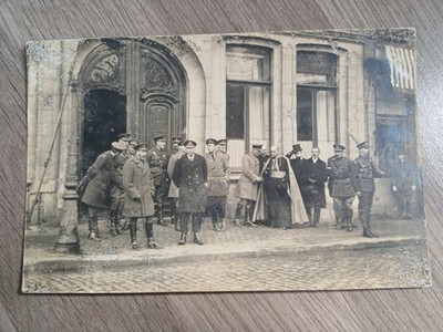 Antike Postkarte 1.WK König Georg V. Besuch in Tournai Belgien November 1918 RPPC