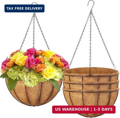 LCHUANG Hanging Baskets Planter for Plants - 4 Pack 12 Inch Metal Baskets with C