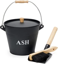 Mini Ash Bucket with Lid, Shovel and Broom, 1.5 Gallon Gallon, Black 