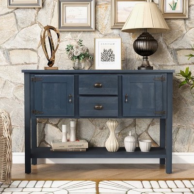46'' Retro Solid Wood Sideboard Console Table w/Bottom Shelf & Storage Cabinets