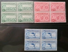 British Honduras  #156-158 MNH Blocks Of 4. Centennial Of Local P. O. Est. E25-7