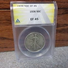 1936 Walking Liberty Silver Half Dollar ANACS : EF45, XF45 : Straight Graded