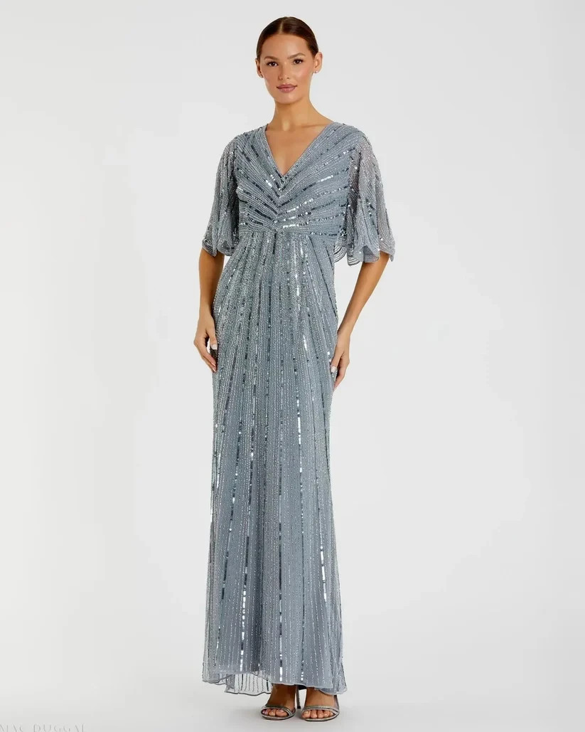Mac Duggal 93583 Sequined V Neck Cape Sleeve Gown -Size 14 -( LK# 1192 A)