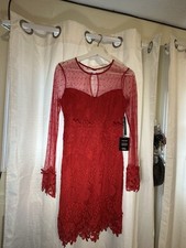Lulus Women's Red Laced And Long Sleeve Dress Size Small