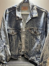 Vintage Levis 70507-0219 Acid Wash Blue Denim Trucker Jacket M USA Red Label
