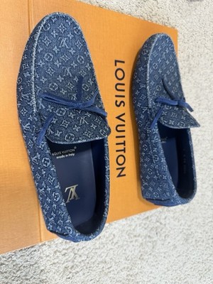 Louis Vuitton Blue Denim Logo Bow Loafers Men's Casual Slip-On