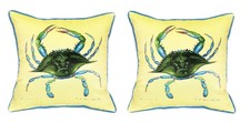Pair of Betsy Drake Female Blue Crab Large Indoor Outdoor Pillows18 In X 18 In