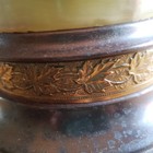 Hollywood Regency Globe Antique Table Lamp, Brass Onyx Gilt Golden Leaves, Works — photo 7
