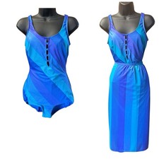 Vintage Jantzen Swimsuit 16 Nylon Spandex One Piece Bullet Bra  Matching Wrap M