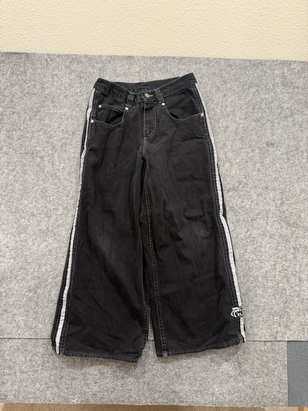 Vintage 90s Lee Pipes Stripe Black Jeans Size 28x28 Baggy