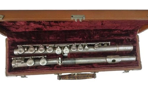 Vintage American Silver Flute Antique Classic Instrument w/ Case