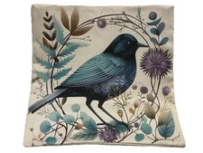Watercolor Bird Nature Floral Garden Linen Throw Pillow Cover Home Decor 18x18”