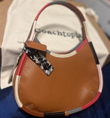 Coach Coachtopia Small Brown Multicolor Colorblock Pebbled Crescent Shoulder Bag