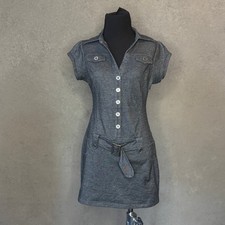 Guess Gray Denim-Look Button Front Belted Mini Shirt Dress Y2K Women's Size S
