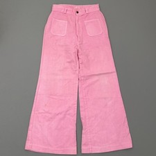 Vintage 70s Pink Bell Bottom Pants Cotton Zipper Fly Hippie Wide Leg True 28x27