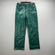 Forever 21 Faux Leather Pants Womens XL Green Croc Embossed High Rise Edgy Y2K