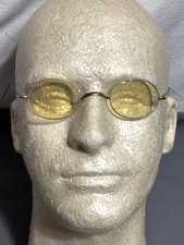 Antique 1800s oval WIRE RIM EYEGLASSES SUNGLASSES Yellow Amber lenses BX maker
