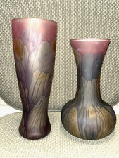 LOT/SET OF TWO VTG ISRAELI REUVEN ART NOUVEAU GLASS VASES-7 1/2" & 9" TALL