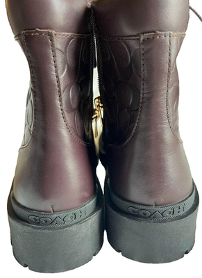 COACH Men Citysole Brown Embossed Leather Logo Zip Up Boots  display picture 3