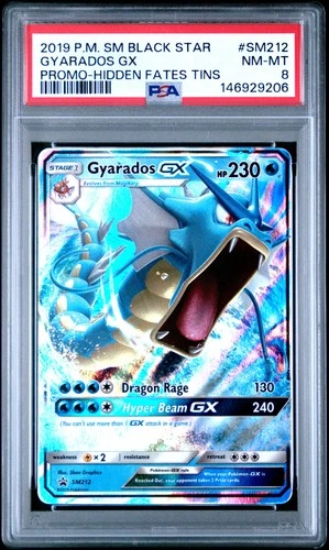 2019 POKEMON SM BLACK STAR PROMO HIDDEN FATES TINS #SM212 GYARADOS GX PSA 8