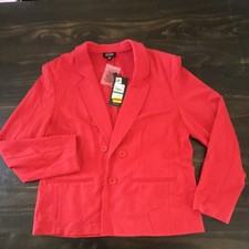 Jones New York Double Breasted Blazer Red Petite PL Notch Lapel Long Sleeve