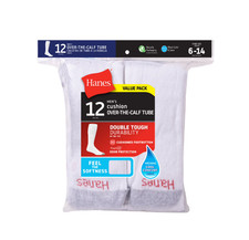 Hanes Men's Double Tough Durability Over-the-Calf Tube Socks, 12-Pack