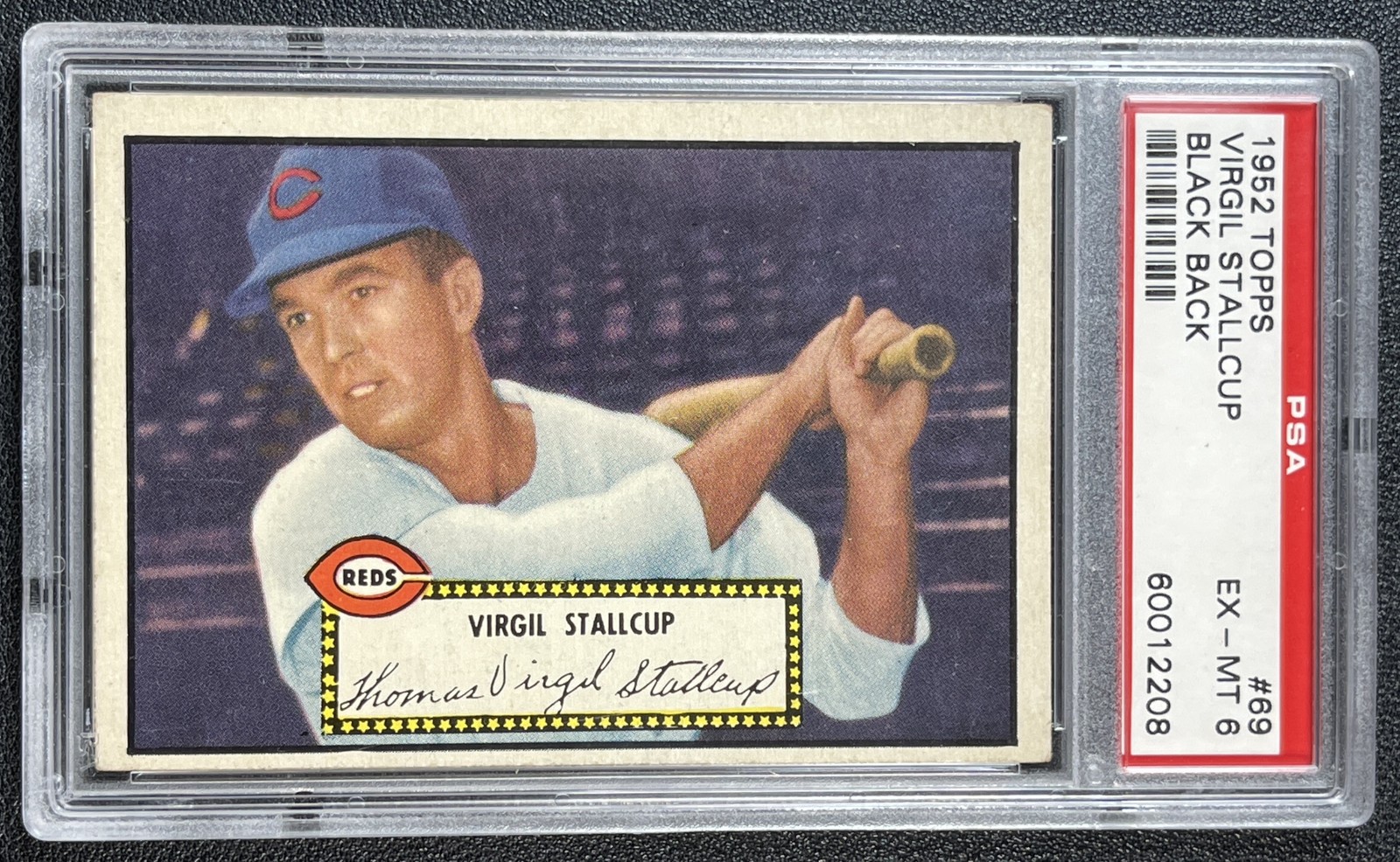 VIRGIL STALLCUP PSA 6 1952 TOPPS BASEBALL #69 BLACK BACK REDS 2208