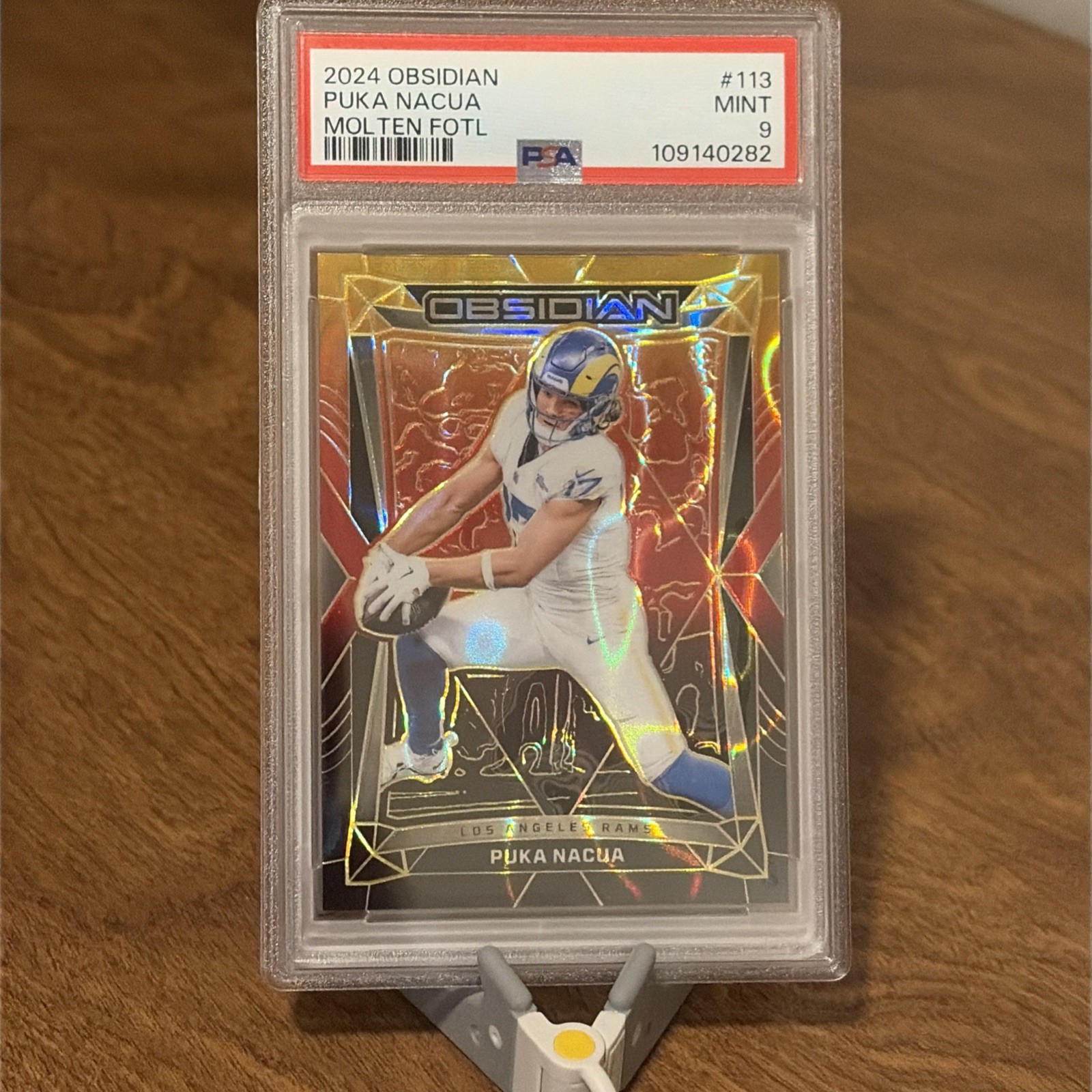 2024 Panini Obsidian Puka Nacua Molten FOTL /14 LA RAMS #113 PSA 9 view 6
