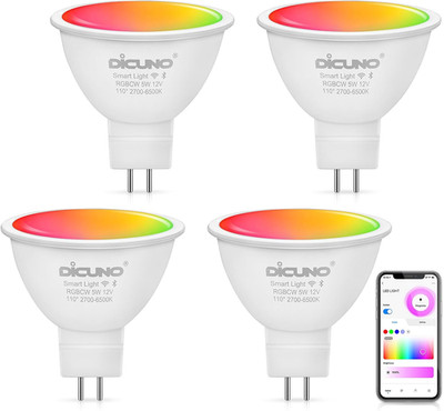 Dicuno 5W GU5.3 Smart Lampe, MR16 RGB CCT Alexa Glühbirne Wlan, Dimmbar Warm- Bi