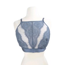 Soma Breathtaking High Neck Bralette XL New Women Sheer Lace Wire Free blue
