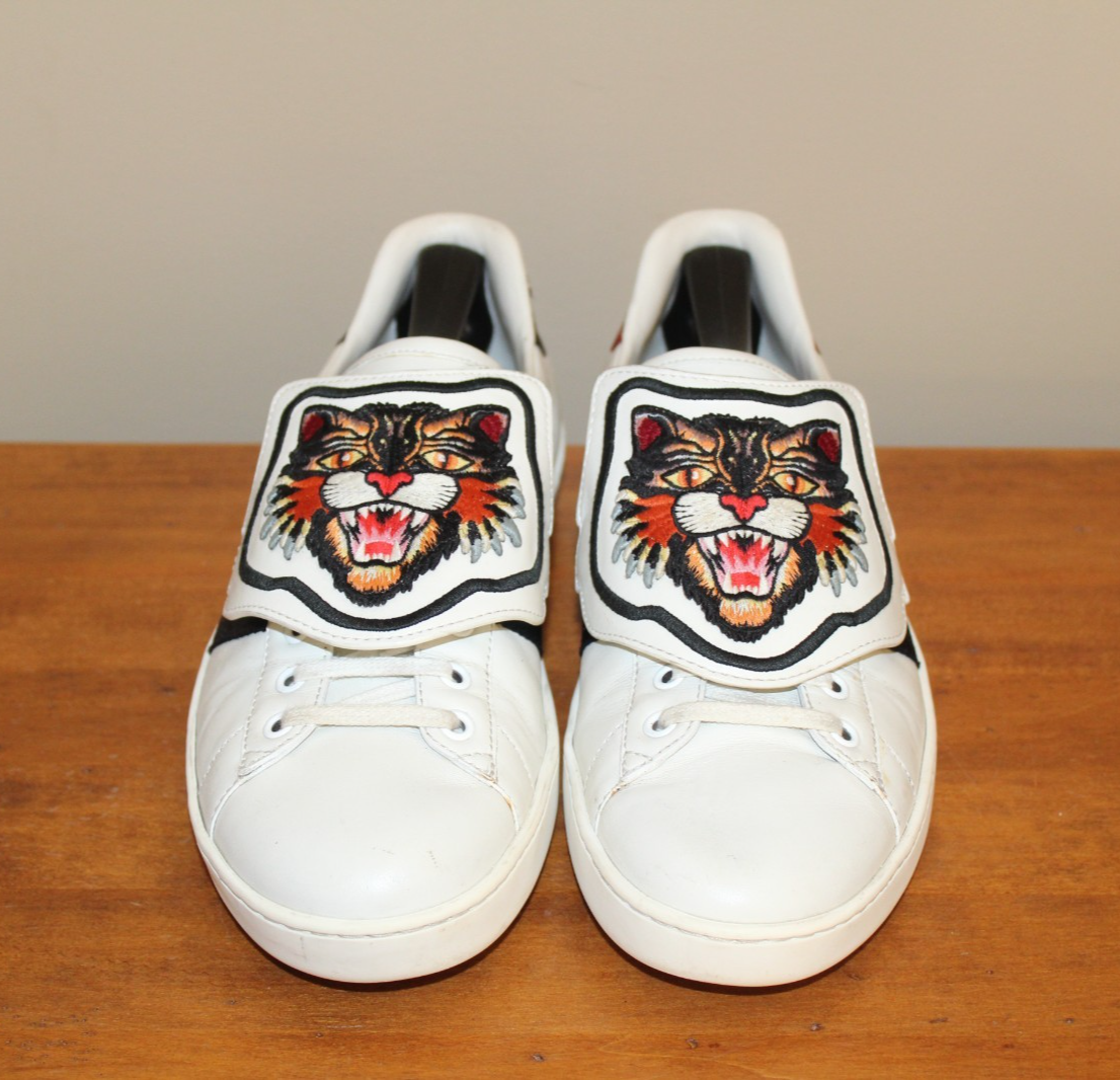 Gucci Tiger ライトン　レディース　 ホワイトレザー Gucci White Ace Low Top TIGER Sneakers – Maidenlane Designer